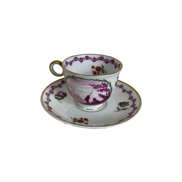 Haviland Other - Haviland Malmaison Cup and Saucer Purple Fishing Scene Antique HTF